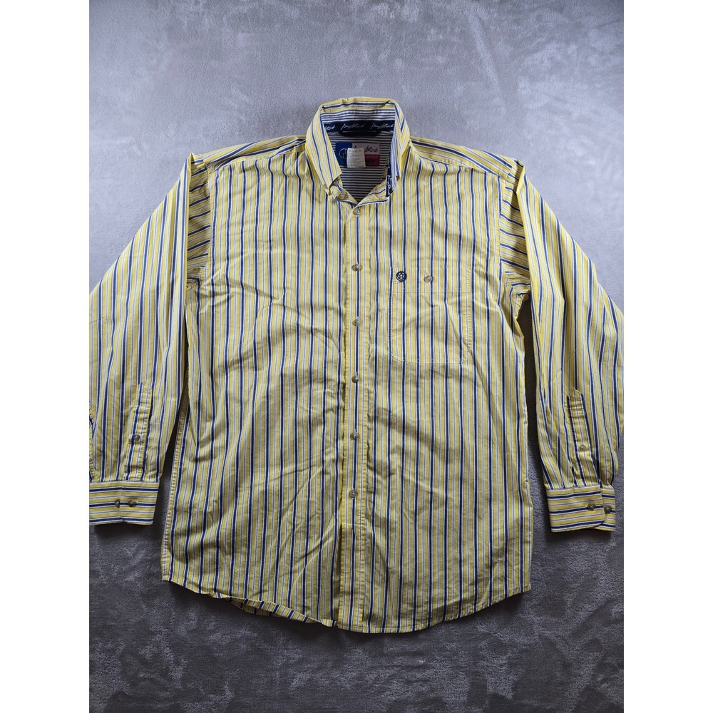 Wrangler George Strait Shirt Mens M Yellow Striped Cowboy Cut Long Sleeve Pocket